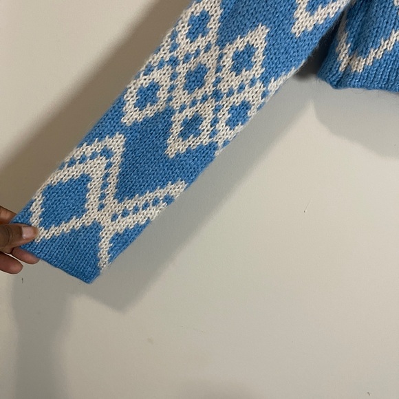 LA Hearts Womens Sweater Size Medium Blue and White Knit Diamond Lace Up Crop - Picture 3 of 10